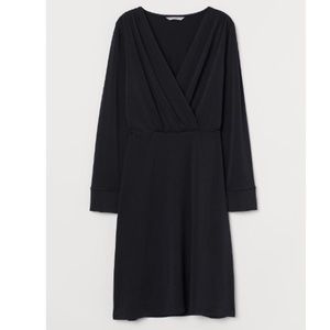 H & M Black Fitted Long Sleeve Knee Length Jersey Dress